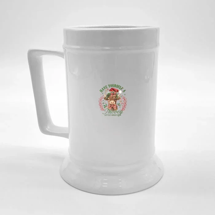 Have Yourself A Mooey Little Christmas Highland Cow Santa Front & Back Beer Stein