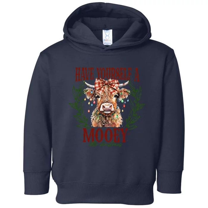 Have Yourself A Mooey Little Christmas Highland Cow Toddler Hoodie