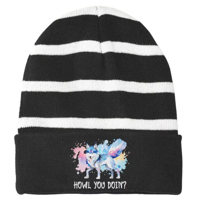 Howl You Doin Wolf Japanese Anime Manga Wolves Striped Beanie with Solid Band