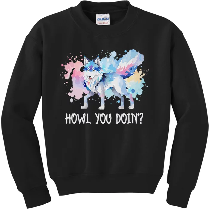 Howl You Doin Wolf Japanese Anime Manga Wolves Kids Sweatshirt