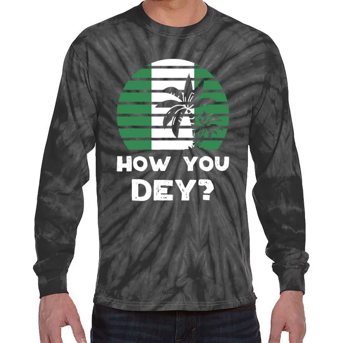 How You Dey Nigerian Flag Quote Tie-Dye Long Sleeve Shirt