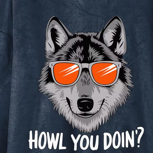 Howl You Doin Wolf With Sunglasses Hooded Wearable Blanket