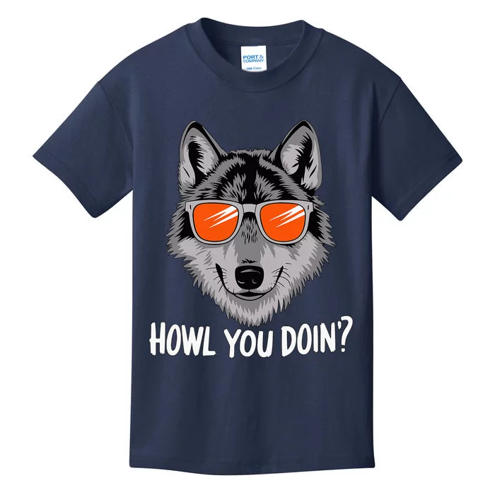 Howl You Doin Wolf With Sunglasses Kids T-Shirt