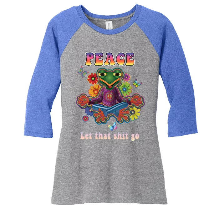 Hippie Yoga Great Gift Let That Shit Go Buddha Frog Gift Women's Tri-Blend 3/4-Sleeve Raglan Shirt