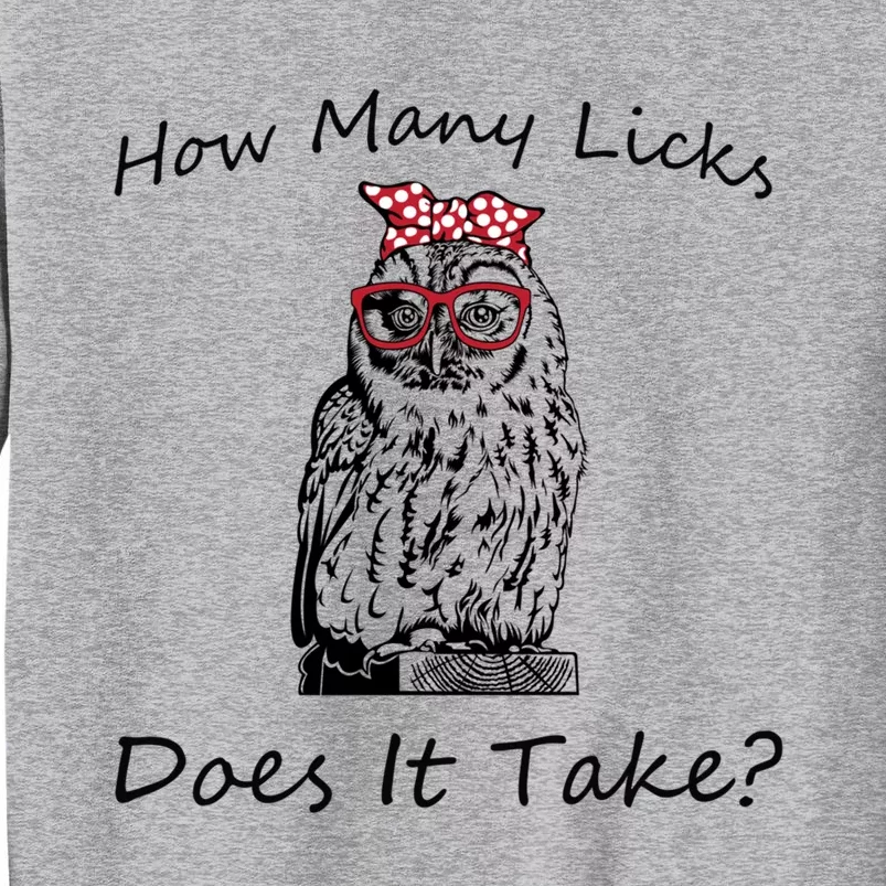 How Y Licks Does It Take Gift Funny Owl Messy Bun Cute Gift Tall Sweatshirt