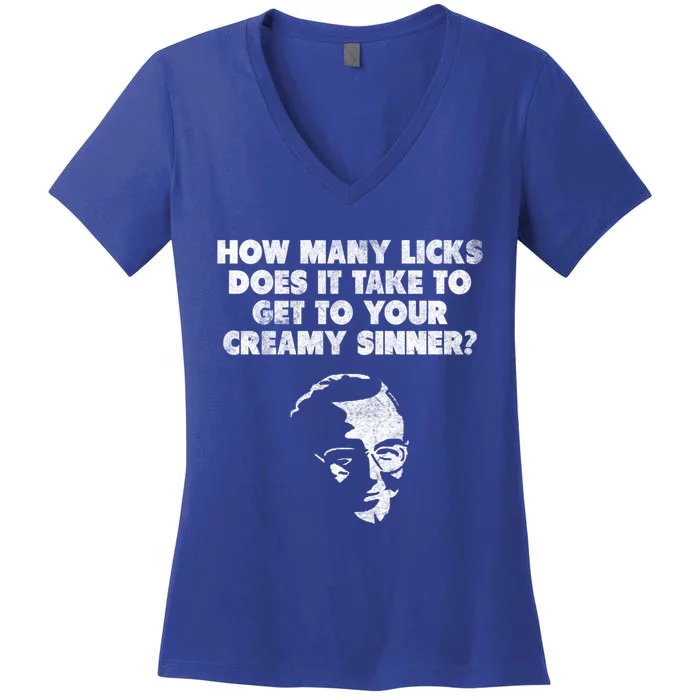 How Y Licks Does It Take To Get To Your Creamy Sinner? Great Gift Women's V-Neck T-Shirt