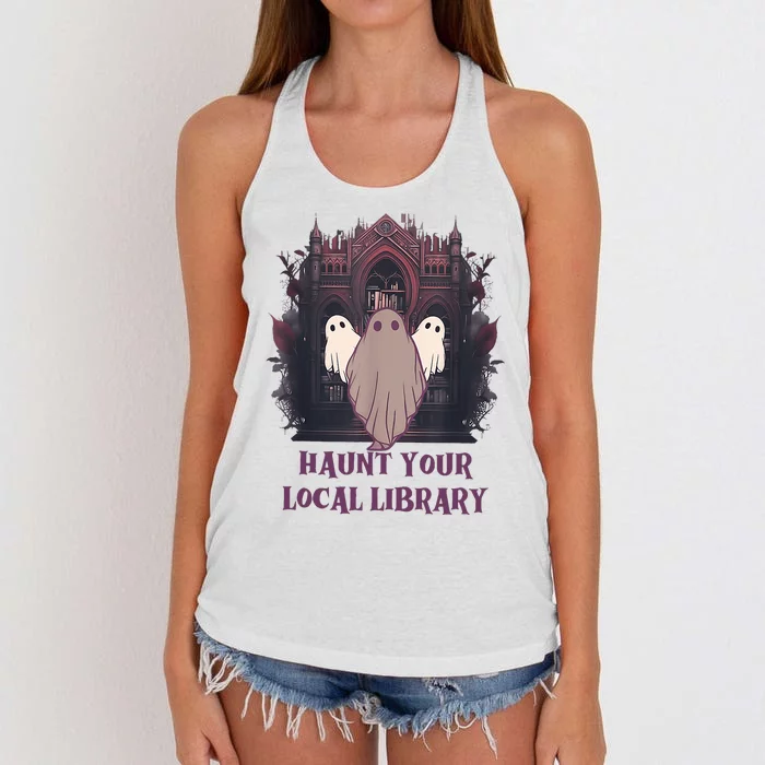 Haunt Your Local Library Women's Knotted Racerback Tank