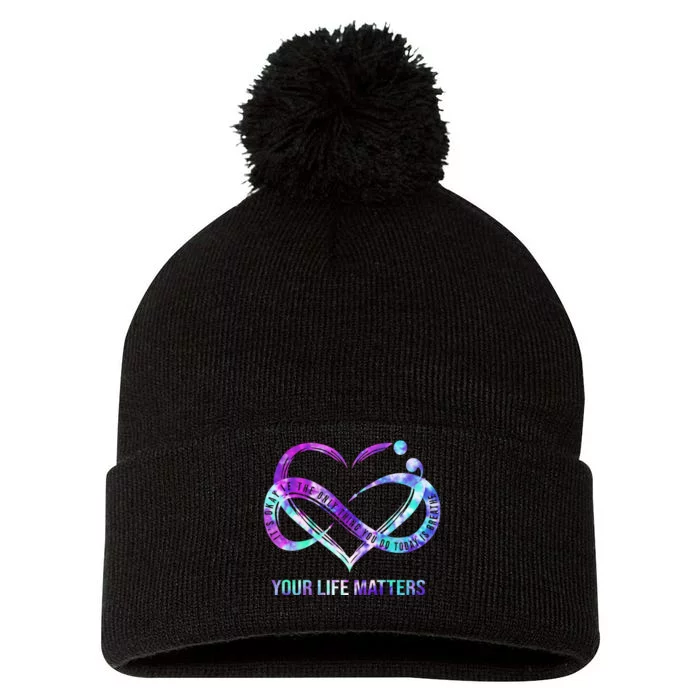 Heart Your Life Matters Suicide Prevention Awareness Pom Pom 12in Knit Beanie