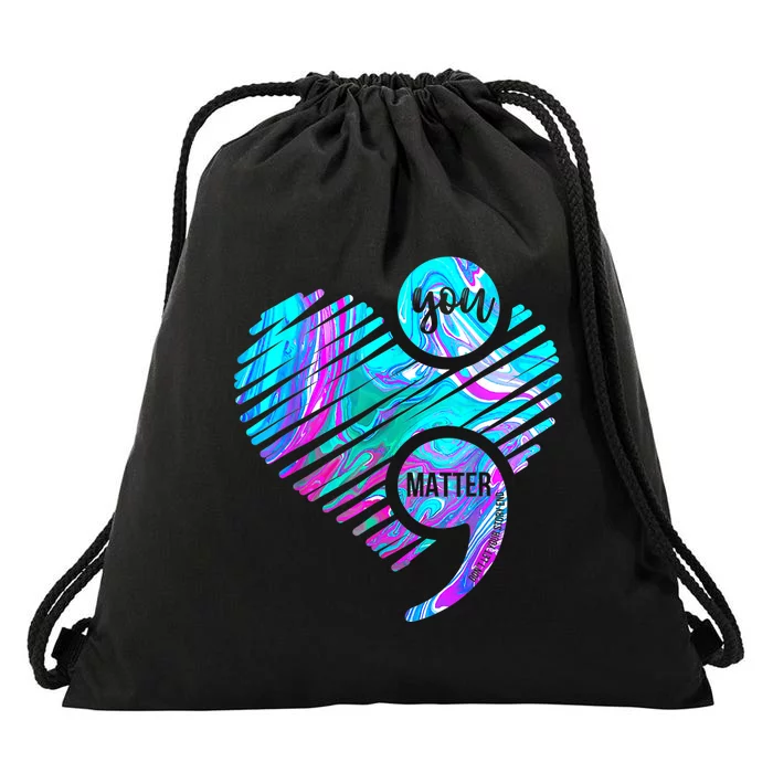 Heart You Matter Don't Let Story End Suicide Prevention Drawstring Bag