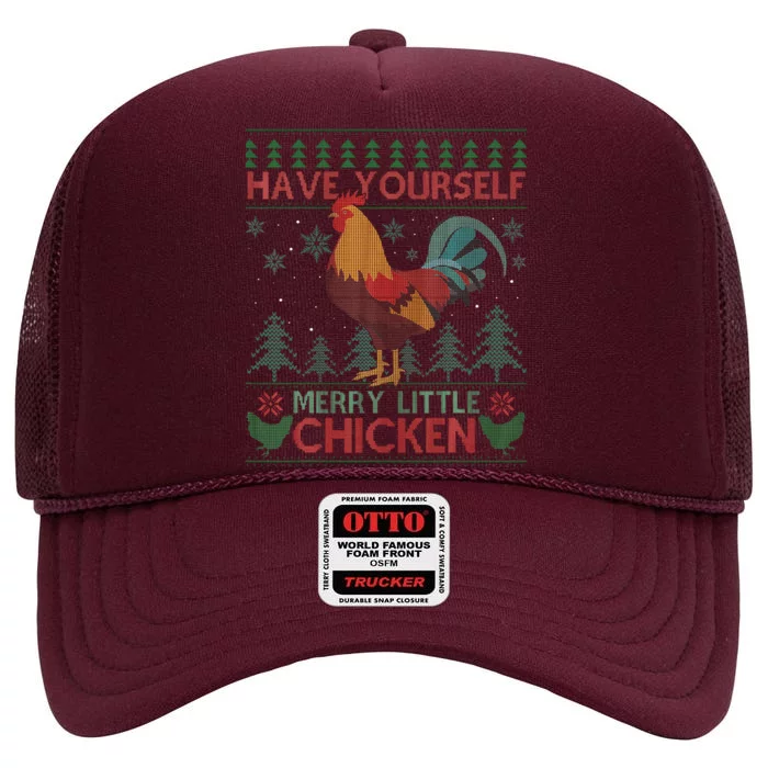 Have Yourself Merry Little Chicken Ugly Christmas Sweater High Crown Mesh Trucker Hat