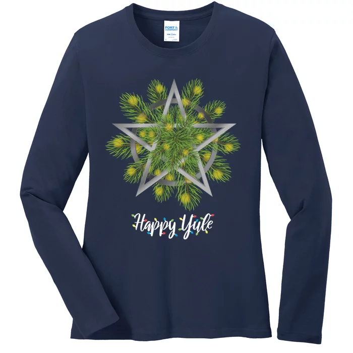 Happy Yule Pagan Christmas Winter Solstice Yuletide Ladies Long Sleeve Shirt