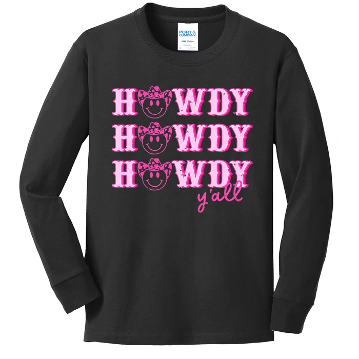 Howdy Y'all Rodeo Western Country Southern Cow Cow Kids Long Sleeve Shirt