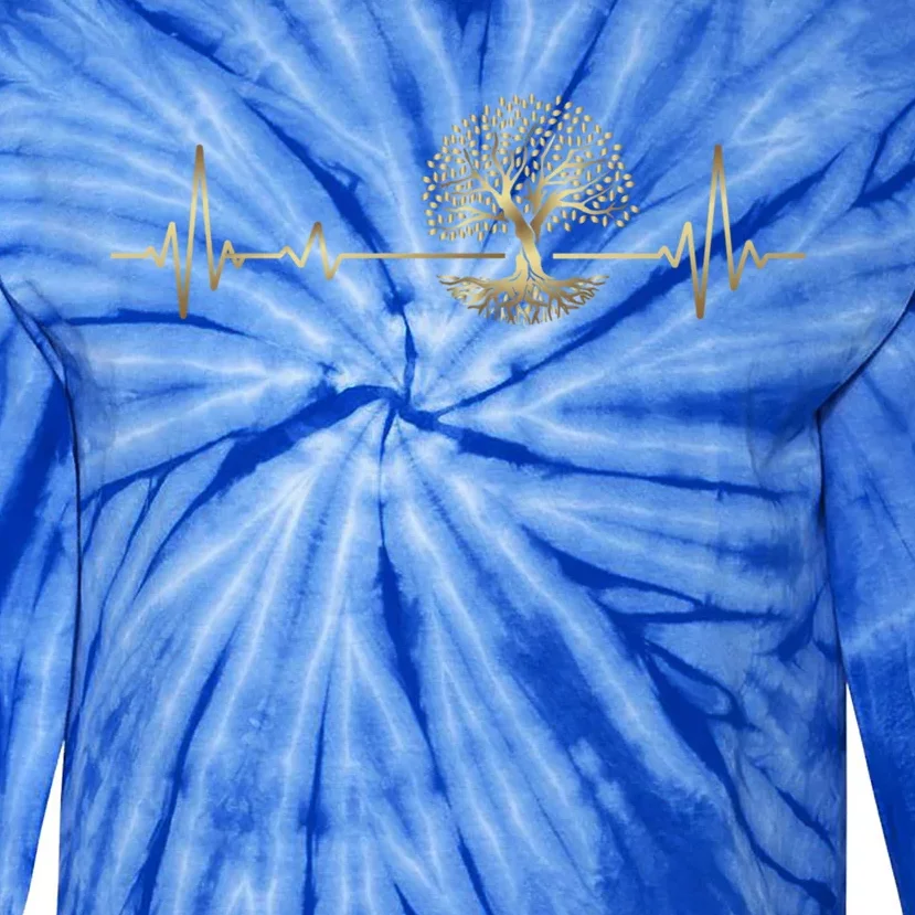 Heartbeat Yggdrasil Tree Of Life Viking Runes Gift Tie-Dye Long Sleeve Shirt