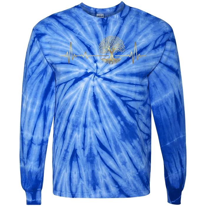 Heartbeat Yggdrasil Tree Of Life Viking Runes Gift Tie-Dye Long Sleeve Shirt