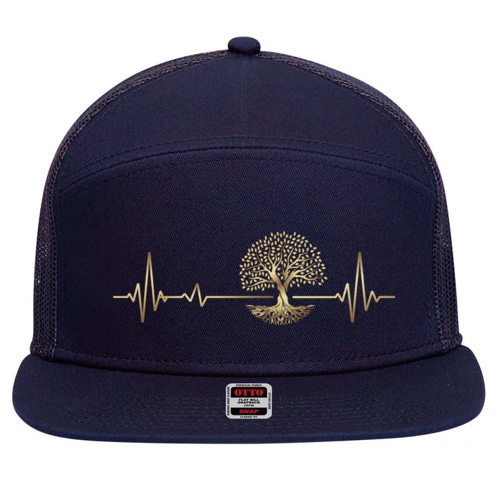 Heartbeat Yggdrasil Tree Of Life Viking Runes Gift 7 Panel Mesh Trucker Snapback Hat