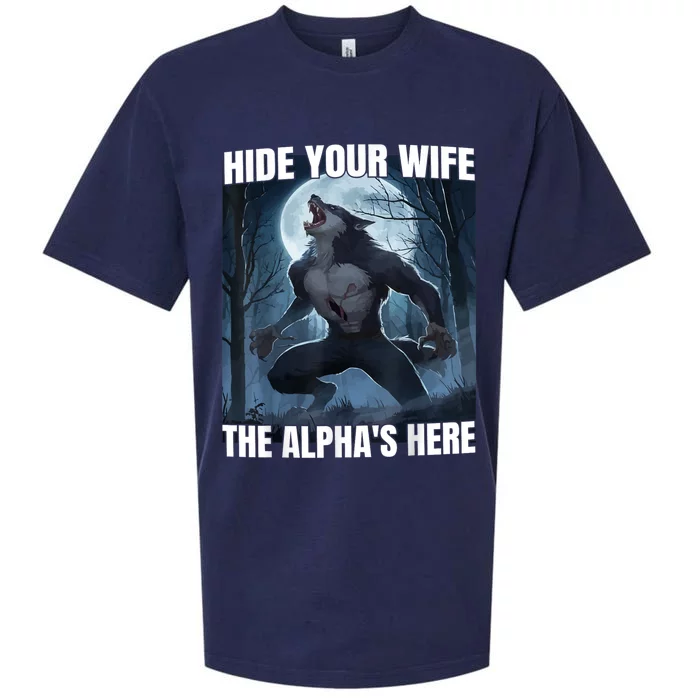 Hide Your Wife The Alpha Is Here Sueded Cloud Jersey T-Shirt