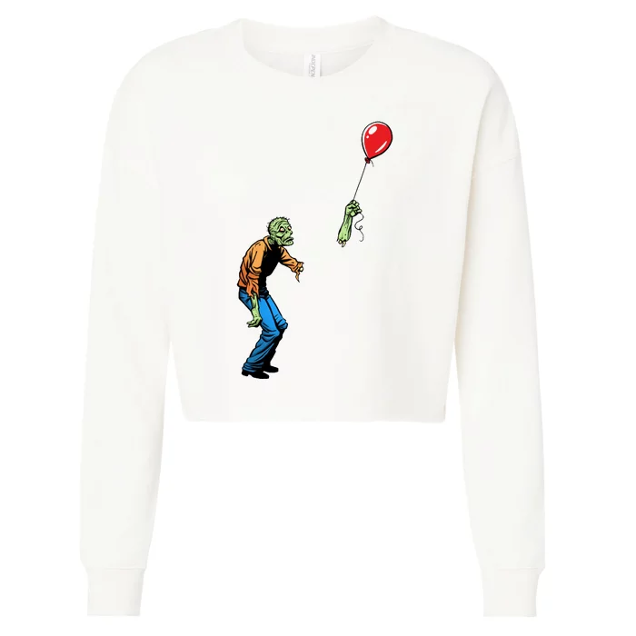 Halloween Zombie Balloon Funny Cut Off Arm Cropped Pullover Crew