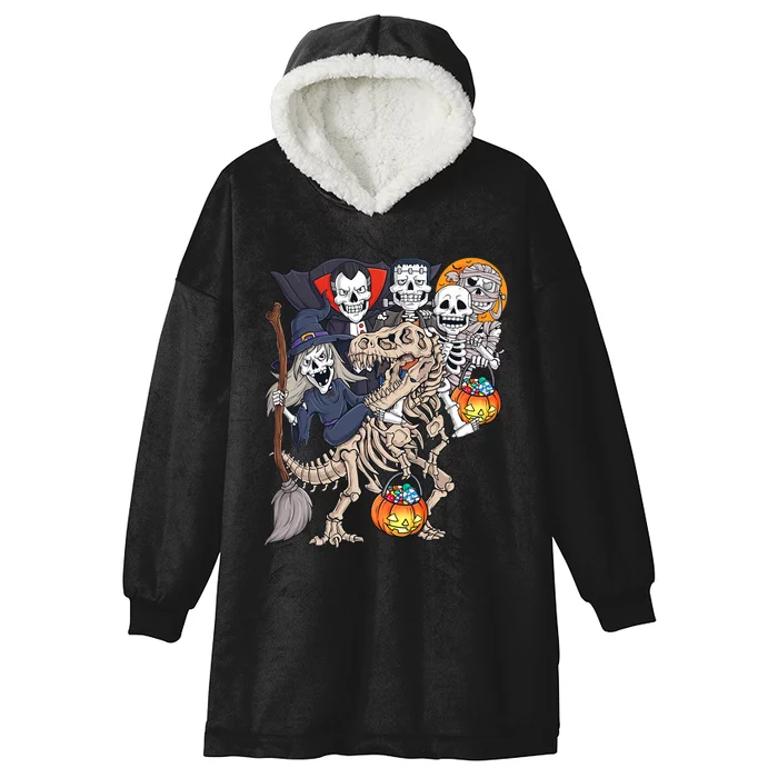 Halloween Zombie Mummy Skeletons Riding T Rex Funny Pumpkin Hooded Wearable Blanket