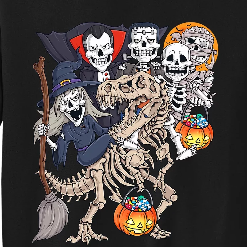 Halloween Zombie Mummy Skeletons Riding T Rex Funny Pumpkin Tall Sweatshirt