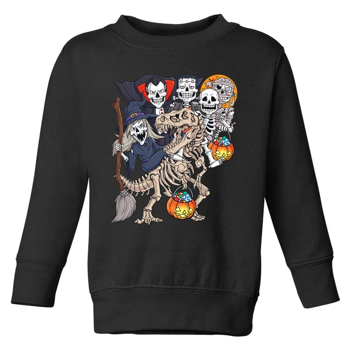 Halloween Zombie Mummy Skeletons Riding T Rex Funny Pumpkin Toddler Sweatshirt