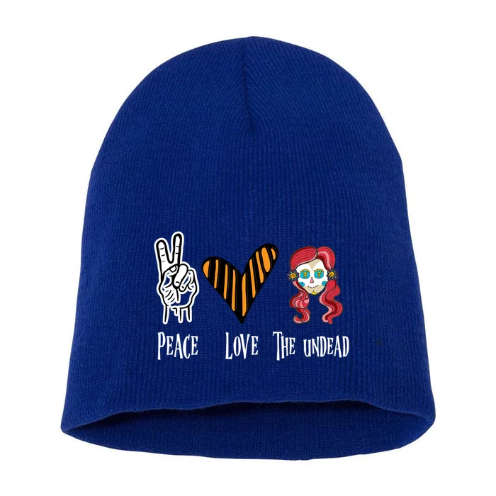 Halloween Zombie Outfit Peace Love Halloween Funny Gift Short Acrylic Beanie