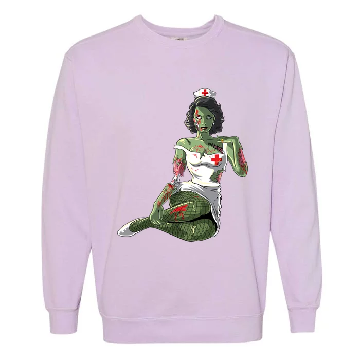 Halloween Zombie Pin Up Nurse Lady Gift Garment-Dyed Sweatshirt