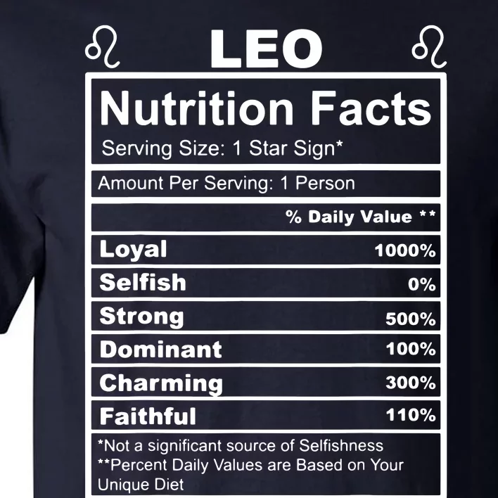 Horoscope Zodiac Sign Astrology Nutrition Facts Leo Tall T-Shirt