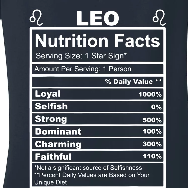 Horoscope Zodiac Sign Astrology Nutrition Facts Leo Women's V-Neck T-Shirt