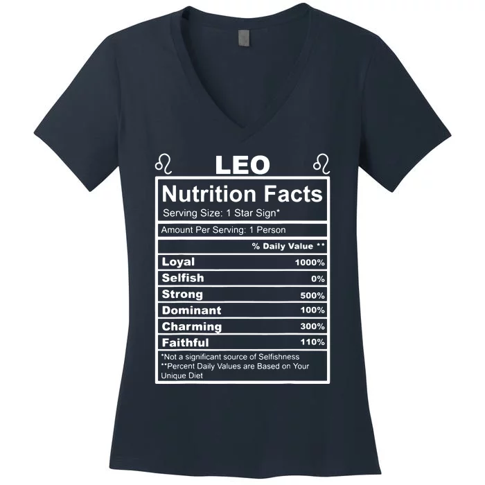 Horoscope Zodiac Sign Astrology Nutrition Facts Leo Women's V-Neck T-Shirt