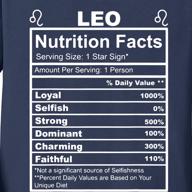 Horoscope Zodiac Sign Astrology Nutrition Facts Leo Kids Long Sleeve Shirt