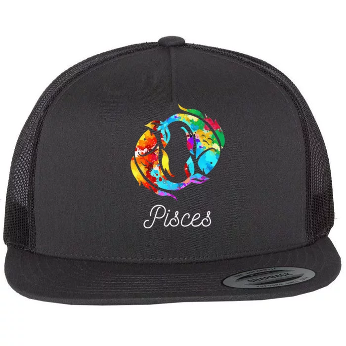 Horoscope Zodiac Sign Pisces Flat Bill Trucker Hat