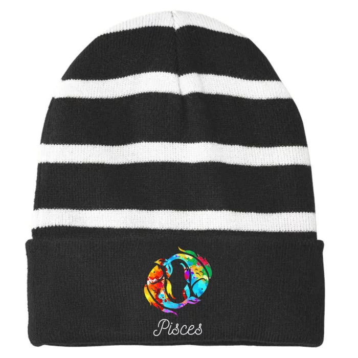 Horoscope Zodiac Sign Pisces Striped Beanie with Solid Band