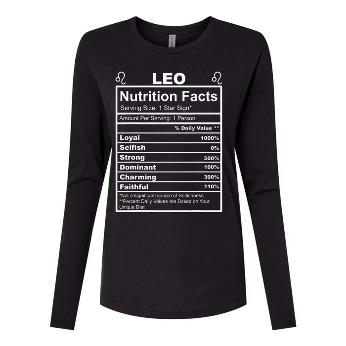 Horoscope Zodiac Sign Astrology Nutrition Facts Leo Womens Cotton Relaxed Long Sleeve T-Shirt