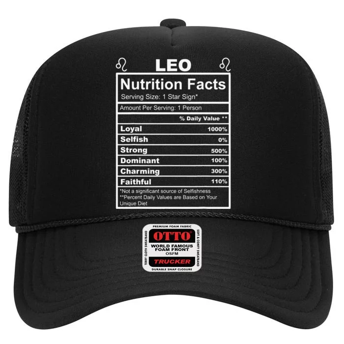 Horoscope Zodiac Sign Astrology Nutrition Facts Leo High Crown Mesh Trucker Hat