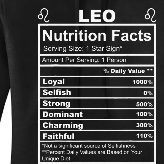 Horoscope Zodiac Sign Astrology Nutrition Facts Leo Women's Pullover Hoodie