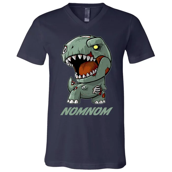 Halloween Zombie Trex NomNom V-Neck T-Shirt