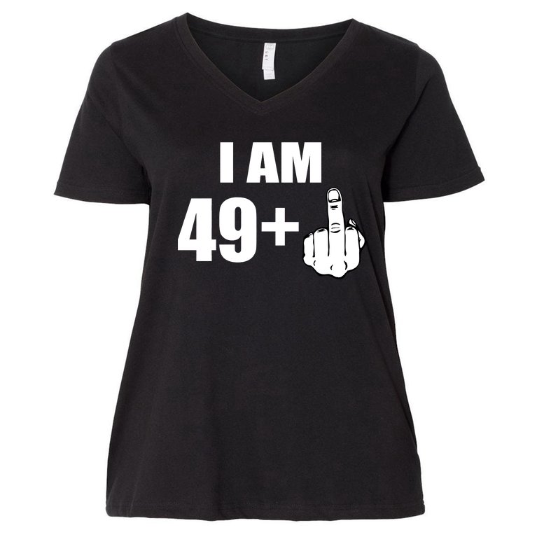 I Am 50 Middle Finger Funny 50th Birthday Gift T-Shirt Women's V-Neck Plus Size T-Shirt