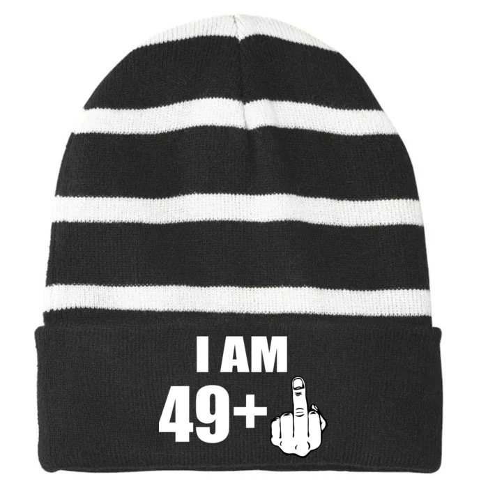 I Am 50 Middle Finger Funny 50th Birthday Gift T-Shirt Striped Beanie with Solid Band