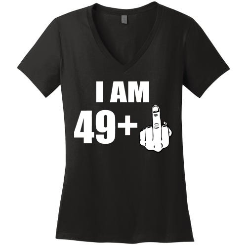 I Am 50 Middle Finger Funny 50th Birthday Gift T-Shirt Women's V-Neck T-Shirt