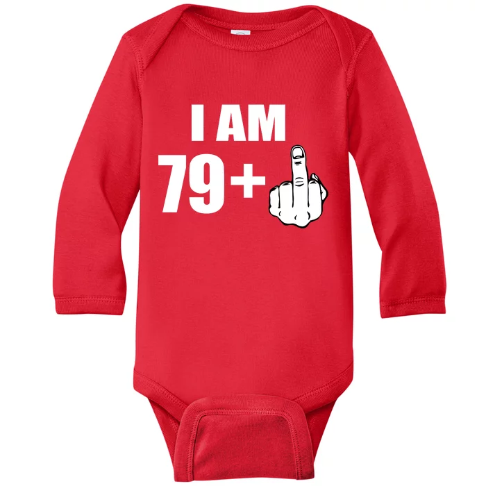 I Am 80 Middle Finger 80th Birthday Gift Baby Long Sleeve Bodysuit