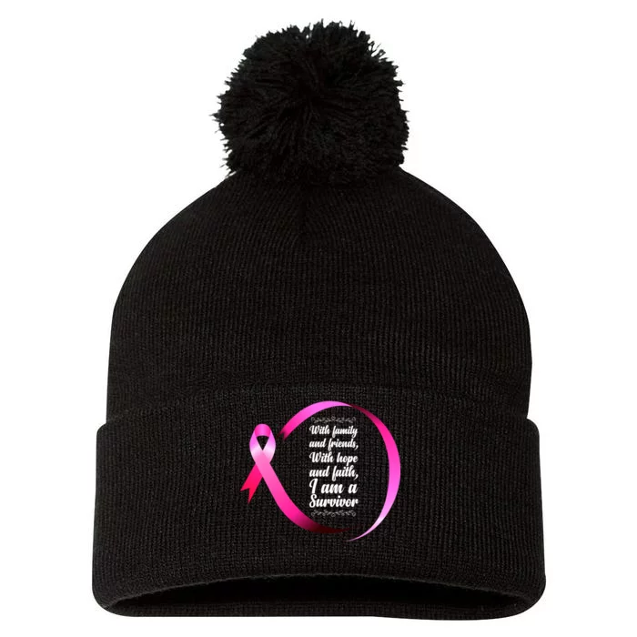 I Am A Breast Cancer Survivor Pom Pom 12in Knit Beanie