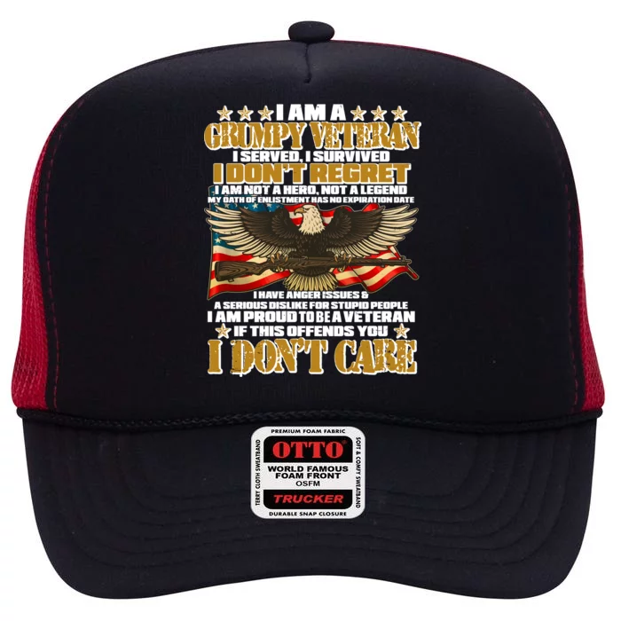 I Am A Grumpy Proud Veteran Funny High Crown Mesh Trucker Hat