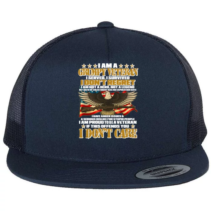 I Am A Grumpy Proud Veteran Funny Flat Bill Trucker Hat