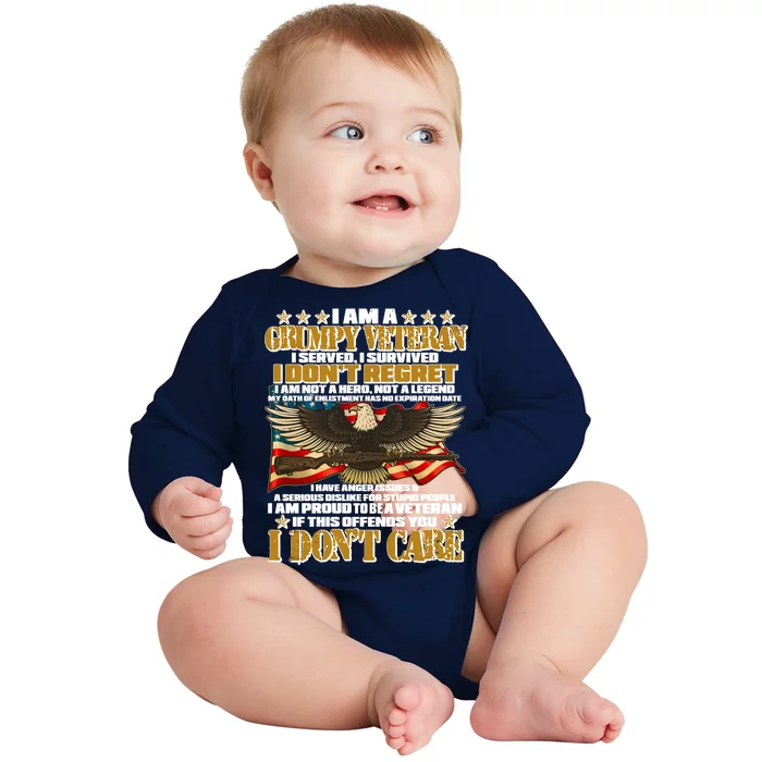 I Am A Grumpy Proud Veteran Funny Baby Long Sleeve Bodysuit