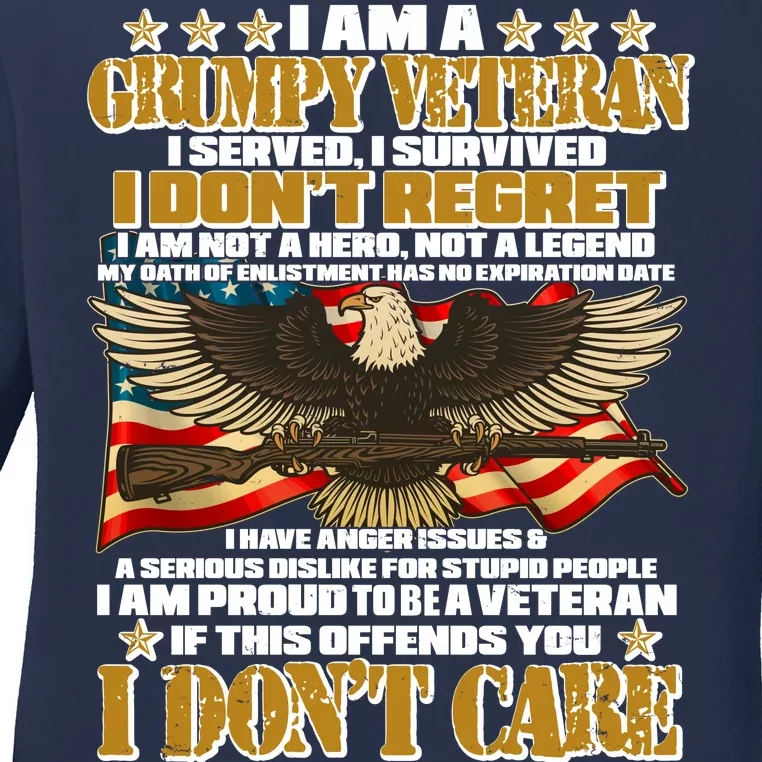 I Am A Grumpy Proud Veteran Funny Ladies Long Sleeve Shirt