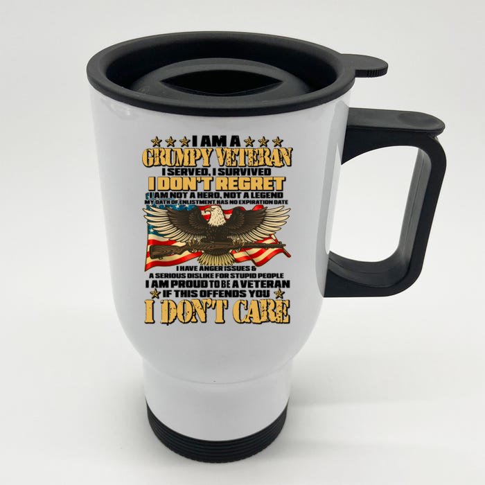 I Am A Grumpy Proud Veteran Funny Front & Back Stainless Steel Travel Mug