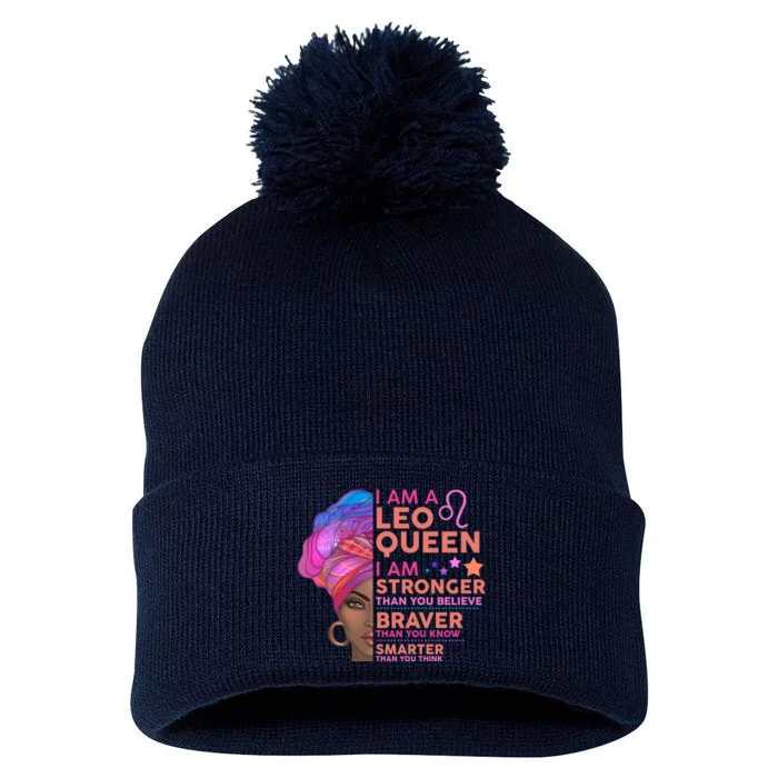 I Am A Leo Queen I Am Stronger Than You Believe Zodiac Pom Pom 12in Knit Beanie