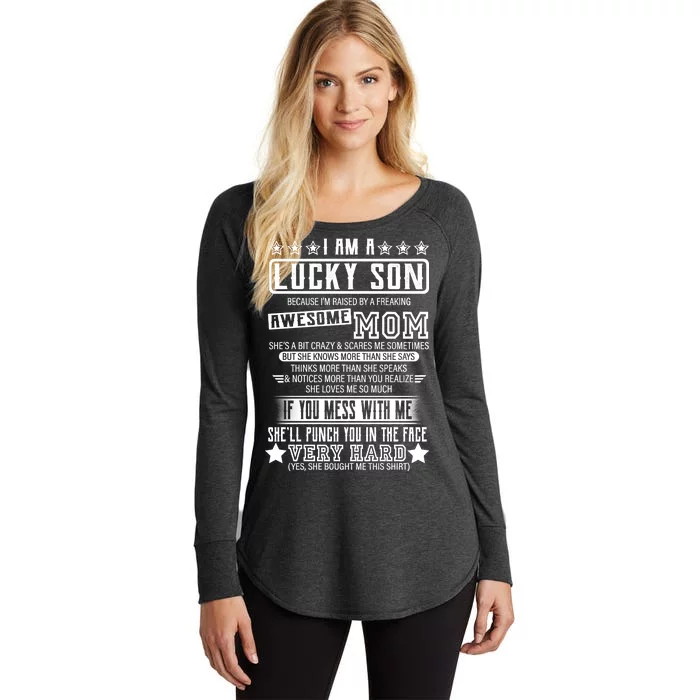 I Am A Lucky Son Funny Awesome Mom Women's Perfect Tri Tunic Long Sleeve Shirt