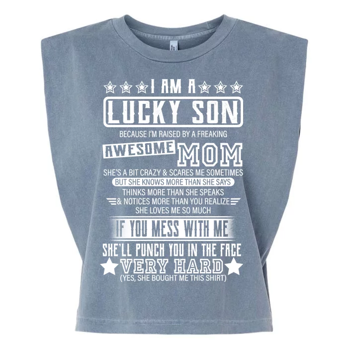 I Am A Lucky Son Funny Awesome Mom Garment-Dyed Women's Muscle Tee