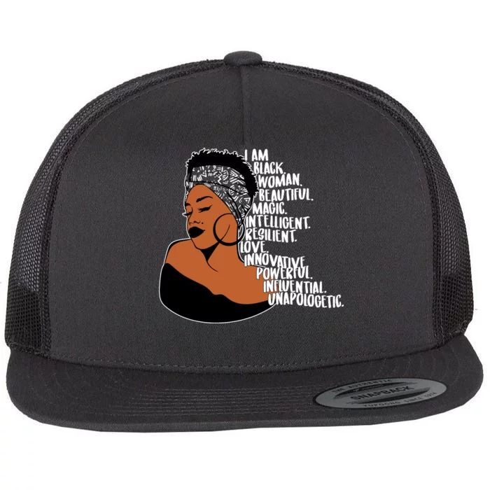 I Am A Proud Black Woman Beautiful Powerful Flat Bill Trucker Hat